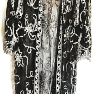 Sheer Black Embroidered Long Jacket Duster | Size 24/Chesca